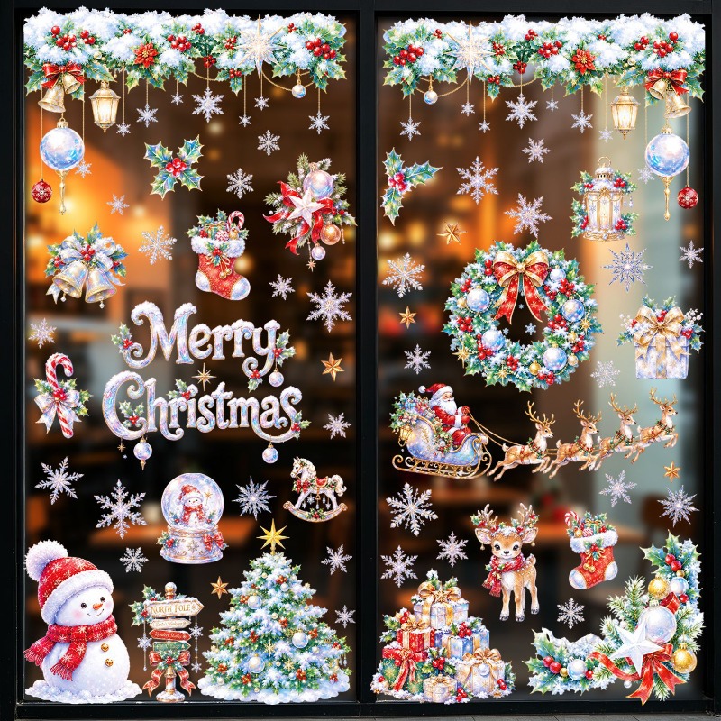 Snowflake Window Decal - 9장 크리스마스 스태틱 윈도우 클링스 산타