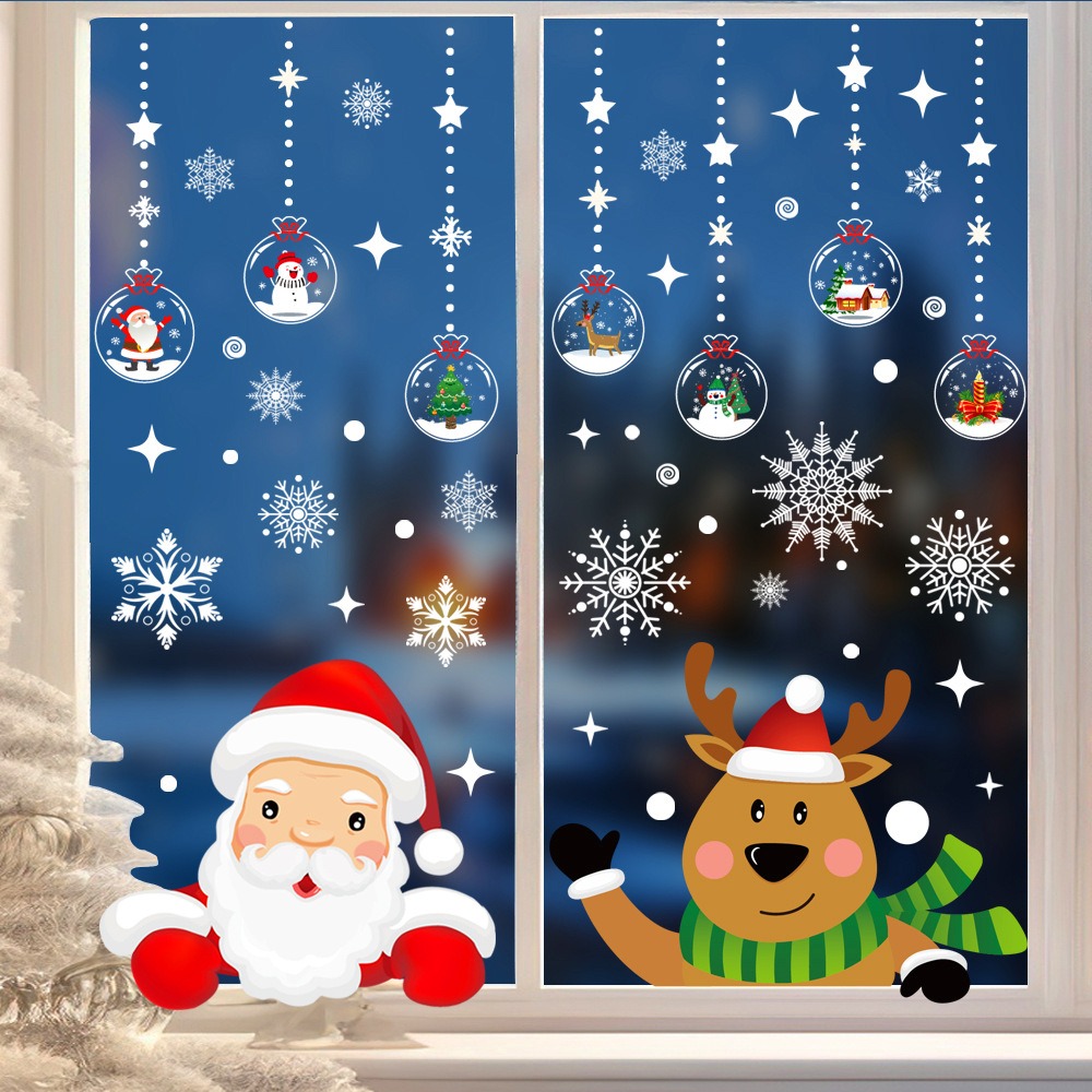 Snowflake Window Decal - 만화 크리스마스 산타클로스 창문 스티커 엘크