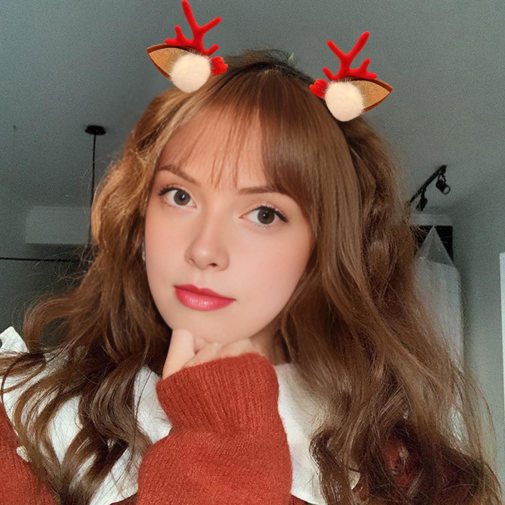 Reindeer Antlers Headband - 순록 뿔 클립, 폼폼이 달린 순록