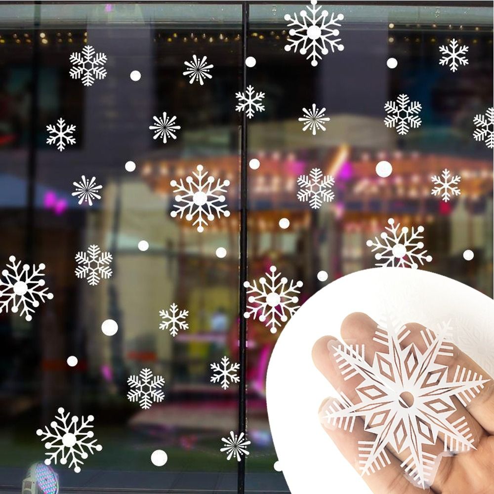 Snowflake Window Decal - 30개 PVC 크리스마스 눈송이 스티커 흰색