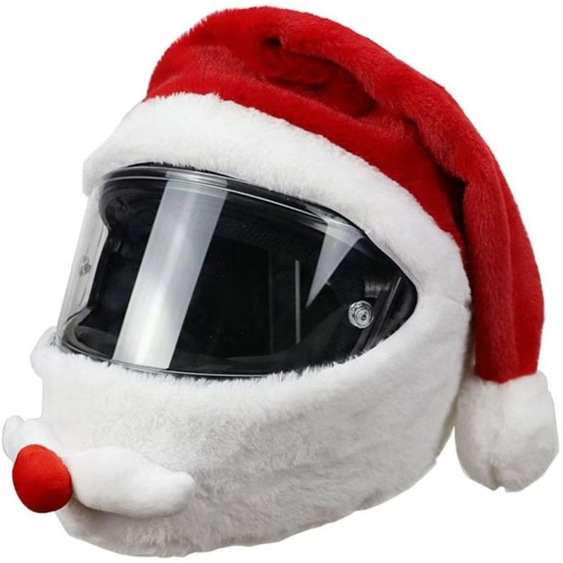 Santa Hat Plush - 크리스마스 산타 헬멧 커버 플러시 오토바이