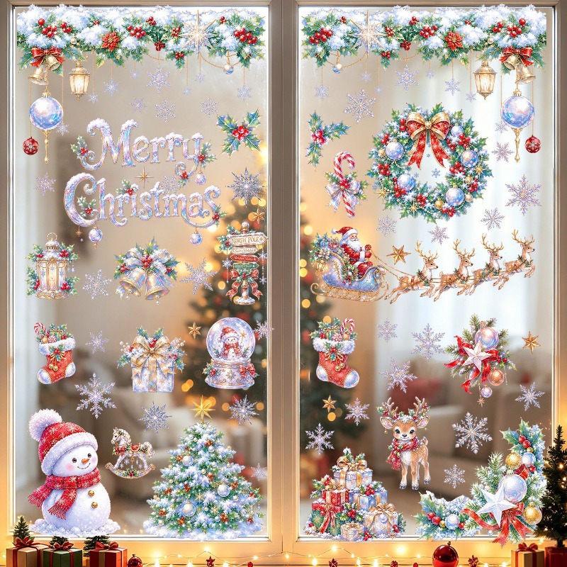 9장 크리스마스 스태틱 윈도우 클링스 산타 눈사람 루돌 - Snowflake Window Decal 리뷰 및 가격