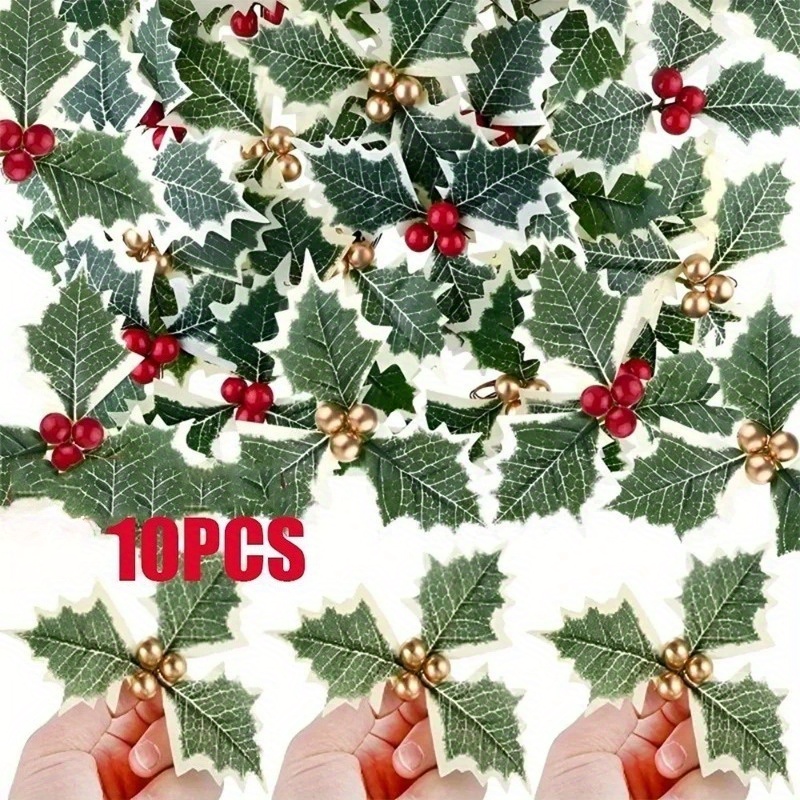 10 Pcs 인공 홀리 베리 녹색 잎 DIY 크리스마스 - Christmas Wreath Fake 리뷰 및 가격