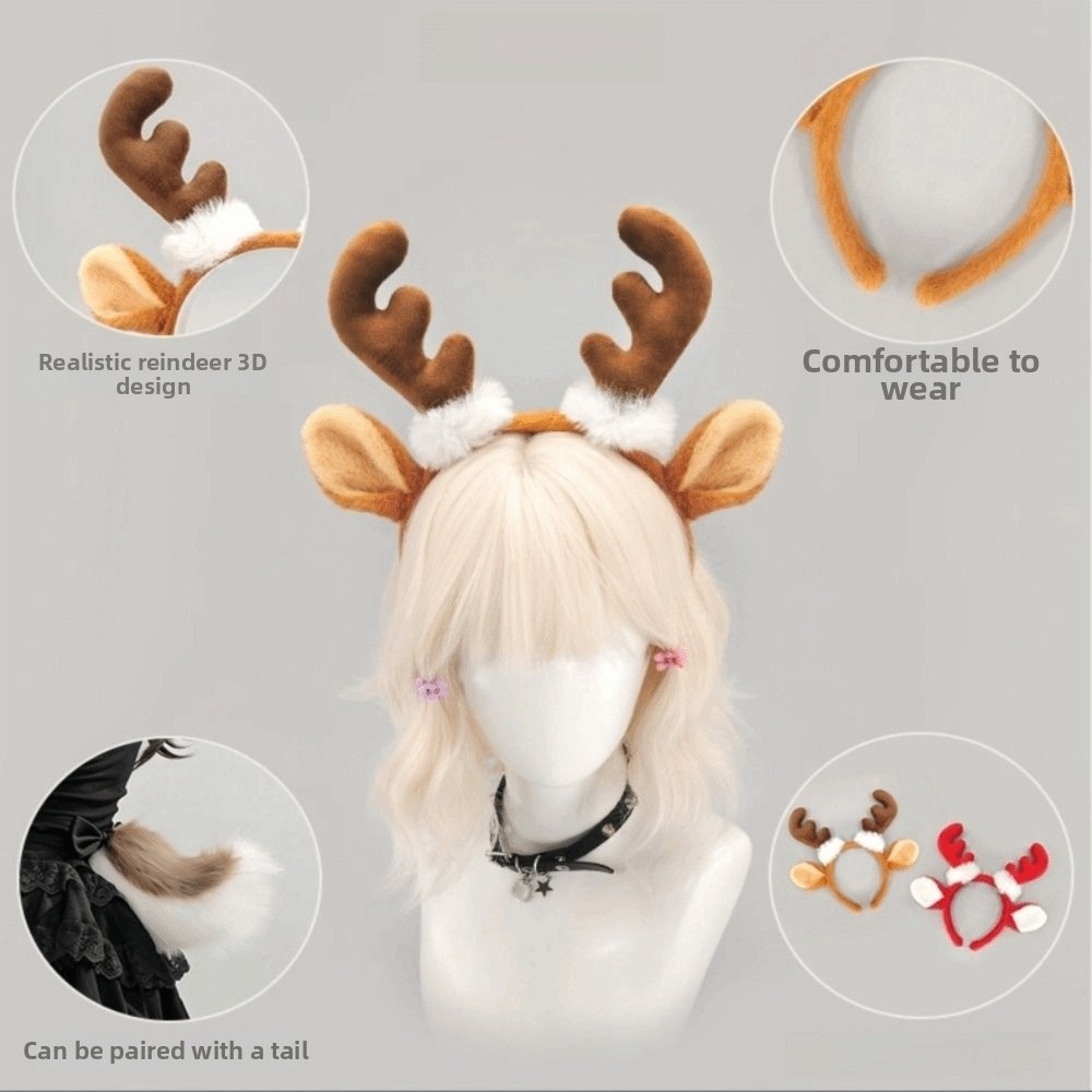플러시 앤틀러 헤드밴드 귀여운 축제 디자인 사슴 귀 머 - Reindeer Antlers Headband 리뷰 및 가격
