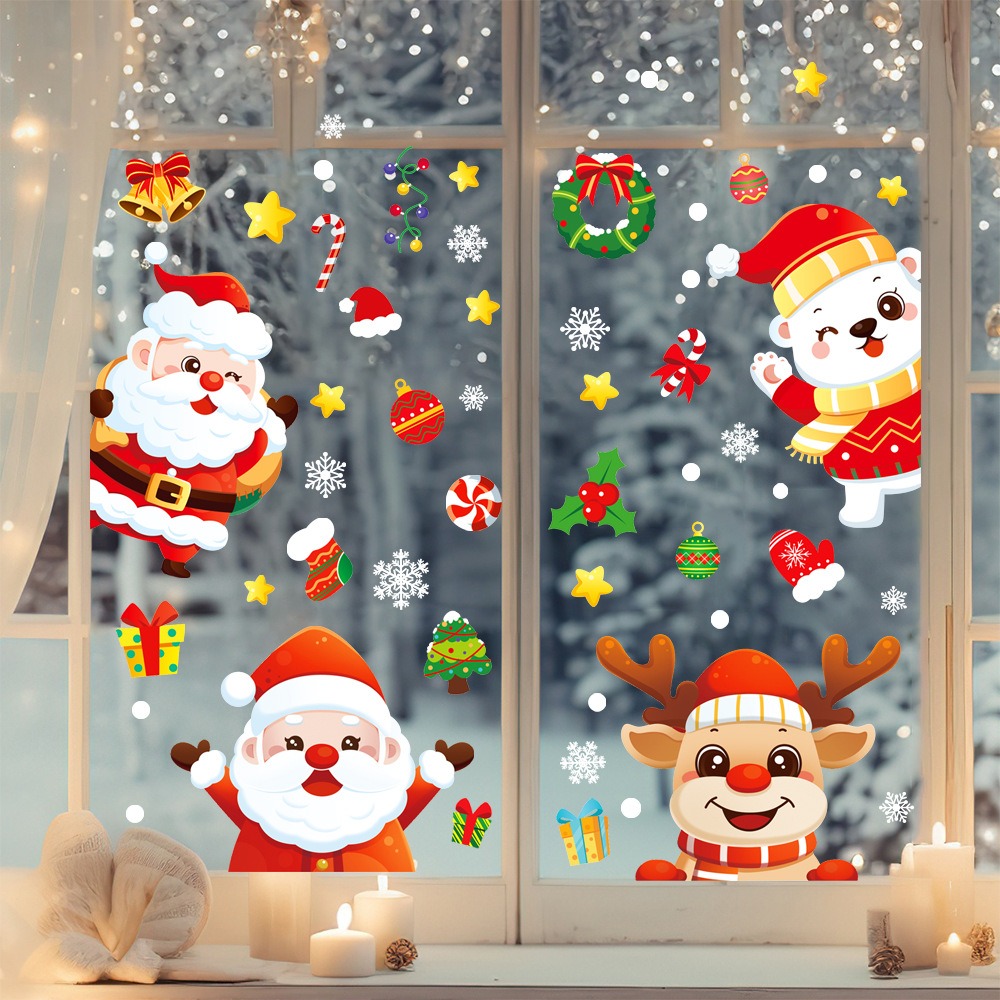 만화 크리스마스 산타클로스 창문 스티커 엘크 눈송이 유 - Snowflake Window Decal 리뷰 및 가격