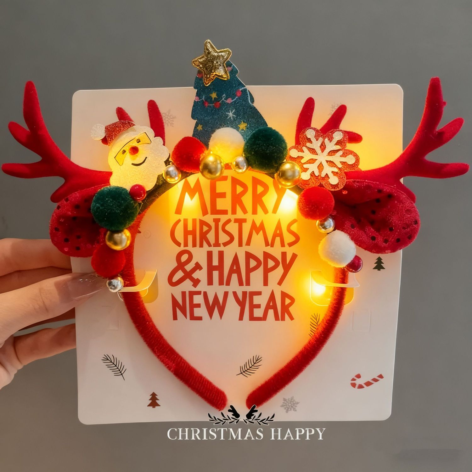 크리스마스 순록 뿔 머리띠 LED 조명 빨간색 플러시  - Reindeer Antlers Headband 리뷰 및 가격