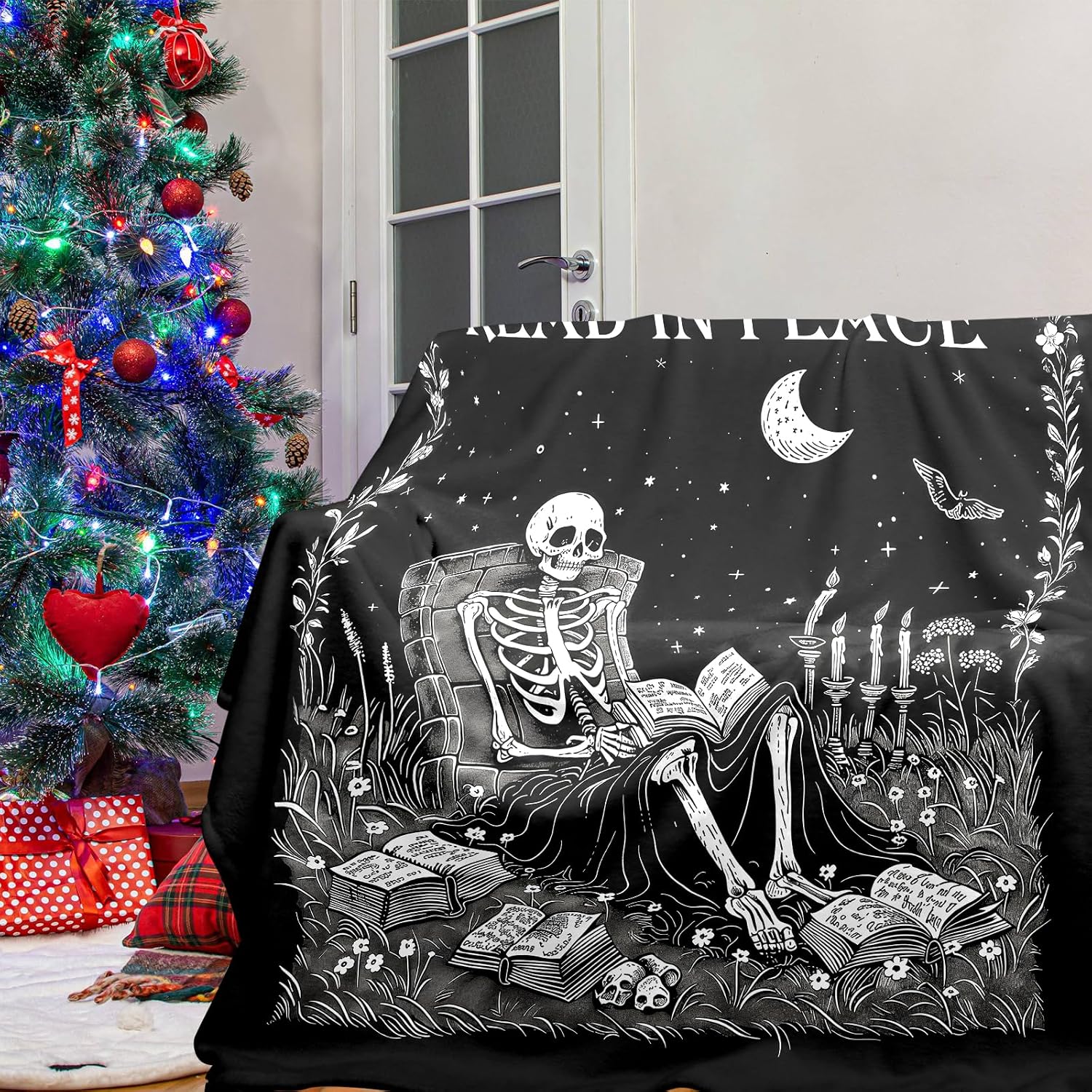 고딕 유령 독서 담요, 여성 남성을 위한 해골 독서 담 - Christmas Throw Blanket 리뷰 및 가격