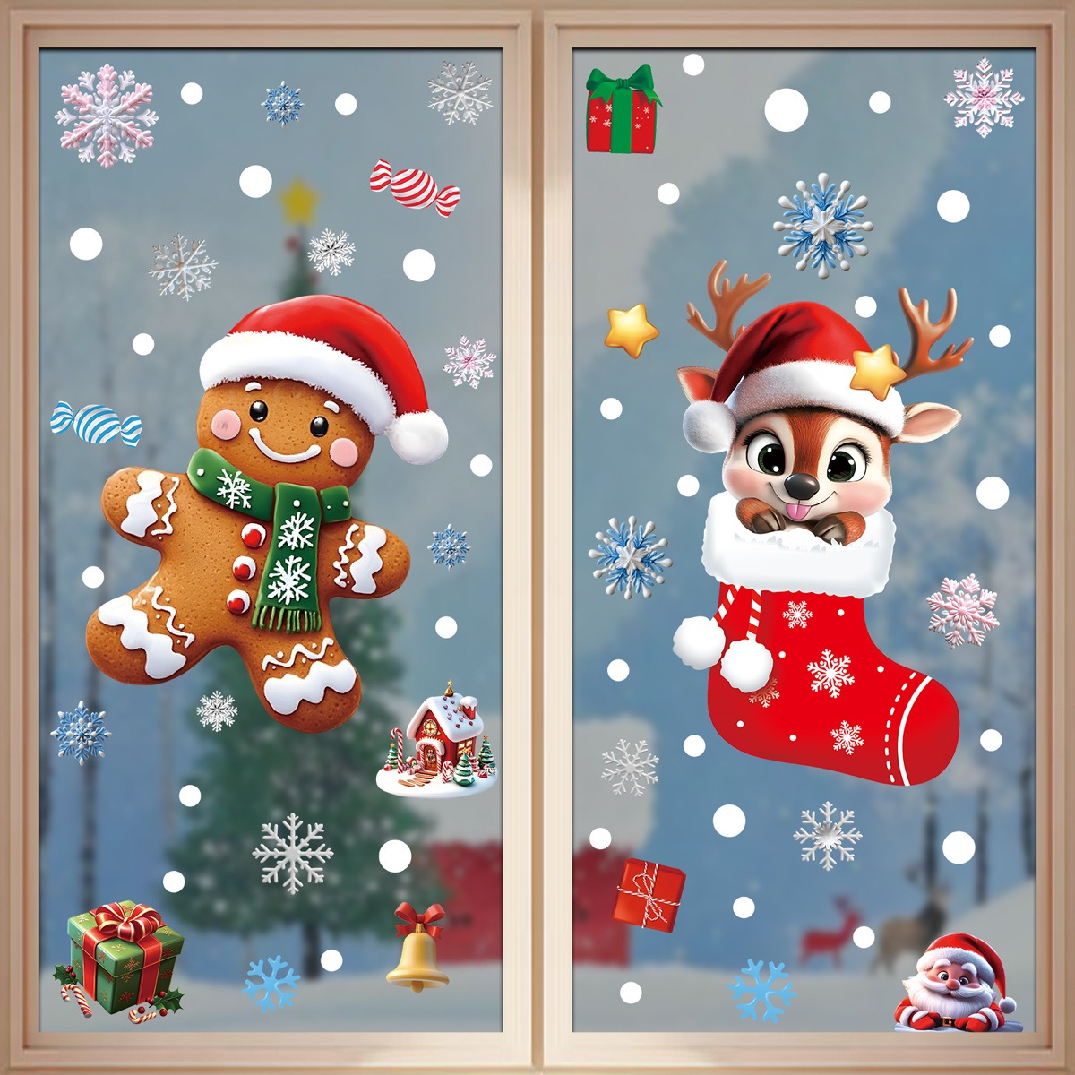 크리스마스 창문 스티커 진저브레드맨 산타클로스 눈사람  - Snowflake Window Decal 리뷰 및 가격