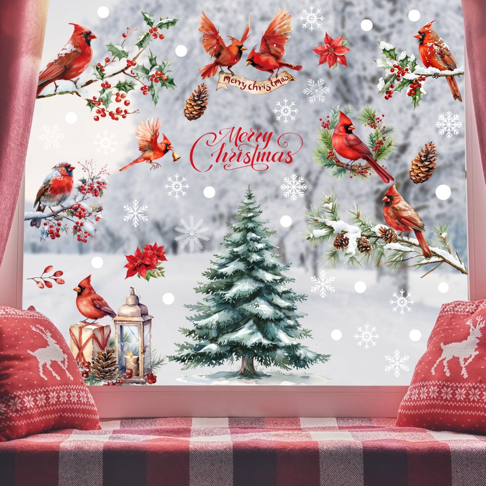 9pcs 크리스마스 창문 데칼 카디널 버드 눈송이 소나 - Snowflake Window Decal 리뷰 및 가격